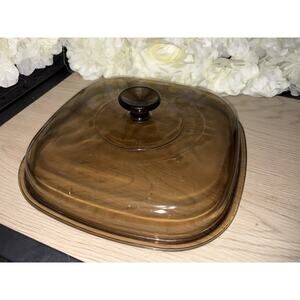 Pyrex Replacement Square Amber Glass Lid A-7-C Corning Brown Dome 7" Vintage EUC